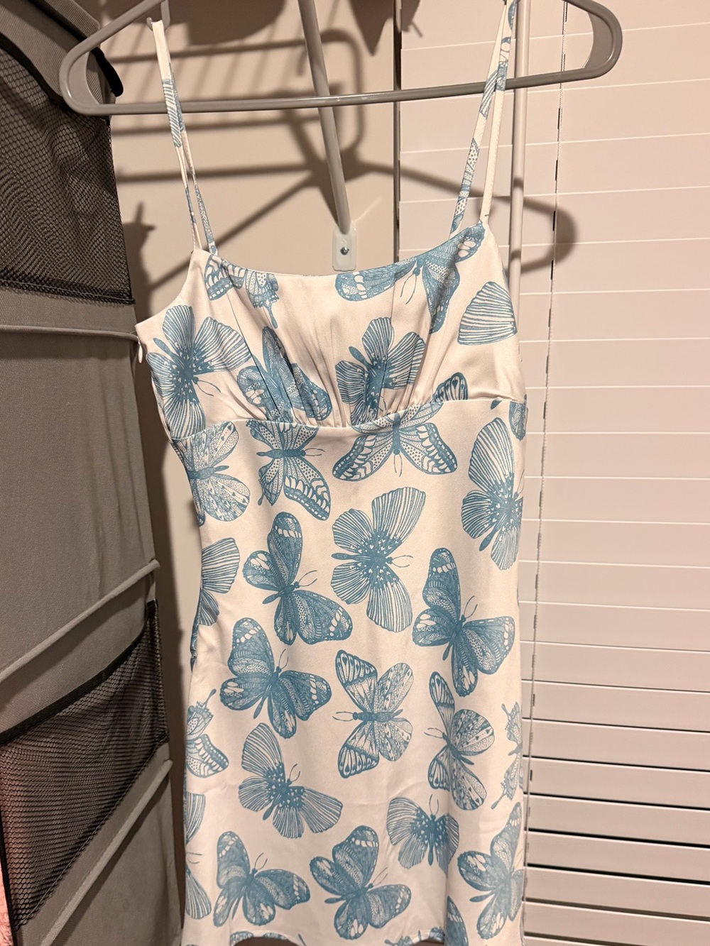 NWT! Blue Butterfly Print Spaghetti Silky Dress
